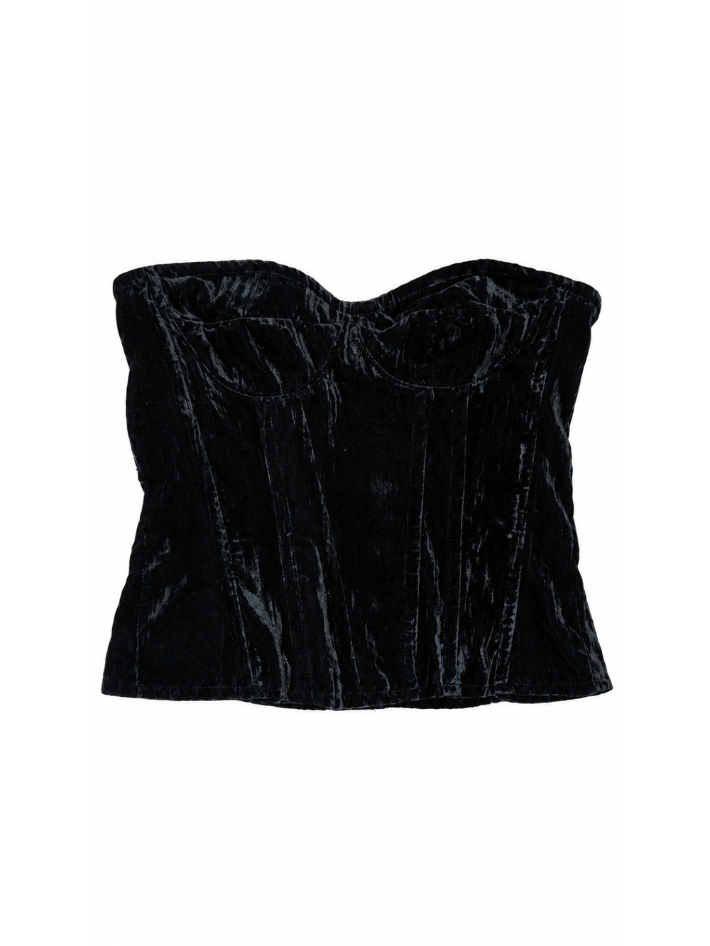 PrettyLittleThing Petite Black Velvet Bonded Corset Top UK 6 US 2 EU 34 Straples